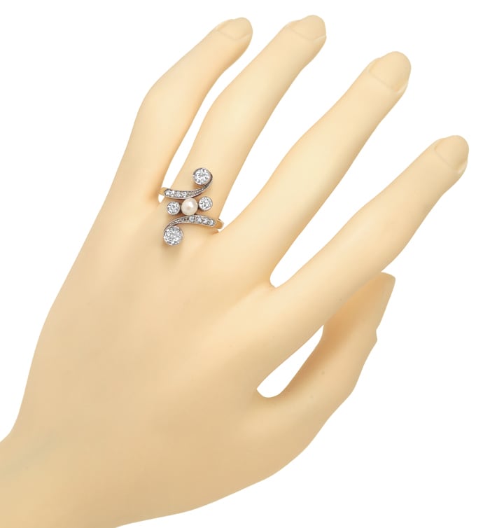 Foto 4 - Jugendstil Ring mit Perle 0,85ct Diamanten, Gold-Platin, S1780