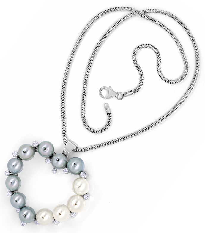 Foto 5 - Prächtiges Herz Collier lupenreine Brillanten -9mm Perlen, S2272